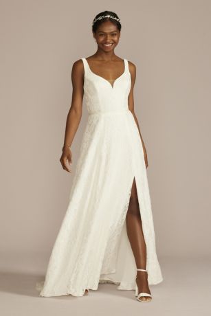 DB Studio Square Back Allover Lace A-Line Wedding Dress